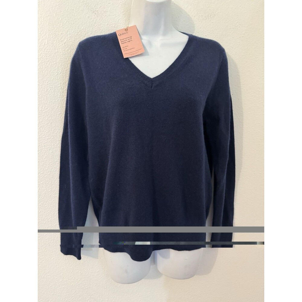 Quince Cashmere V-Neck Sweater Women Size M Navy Blue V Neck New With Tag